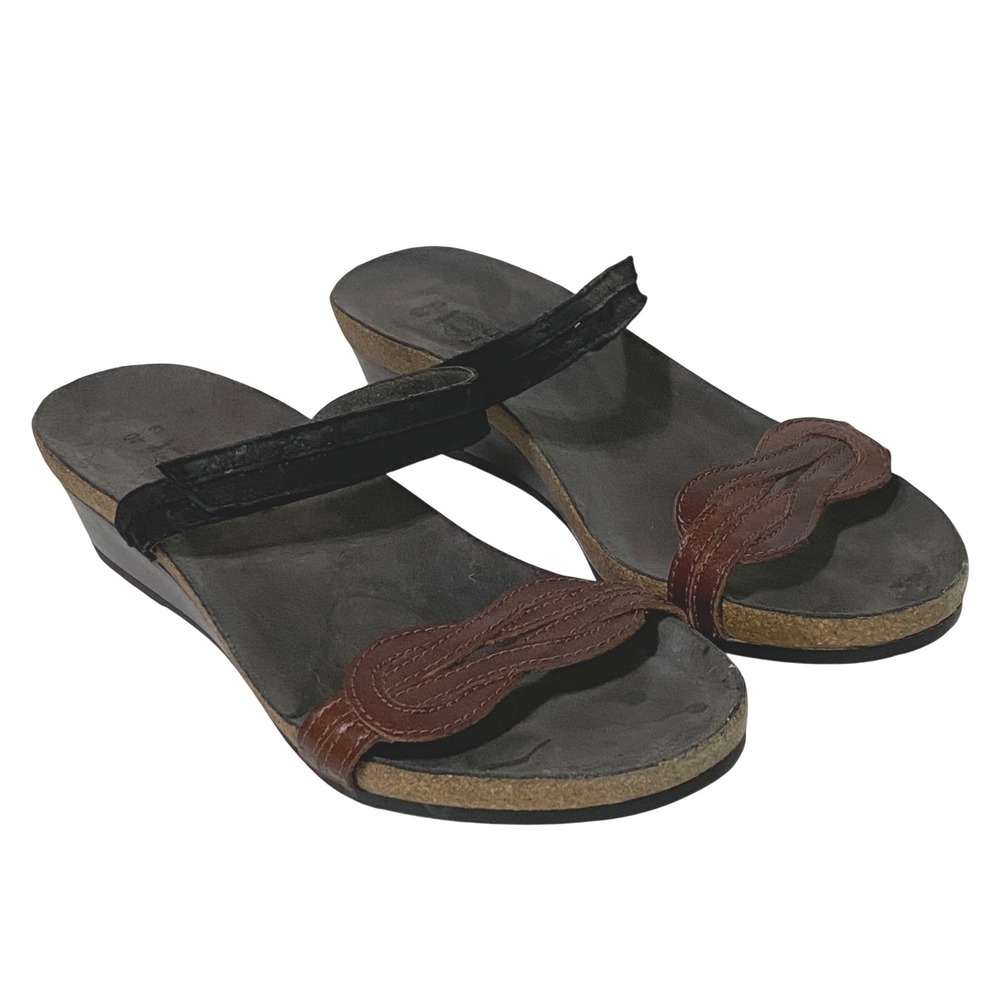 Naot Liv Slide Sandals Leather Braided Wedge US Size 9 to 9.5 Hook Loop Strappy
